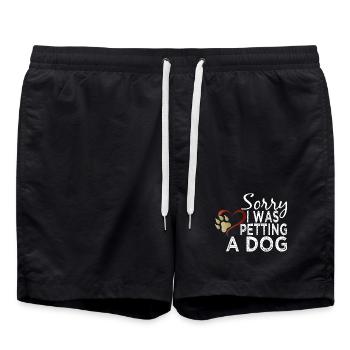 Tut mir leid, ich bin spät dran, ich habe einen Hund gestreichelt, immer zu spät - Badeshorts - Schwarz - Vorne - AI Model Male 185 light (185cm)