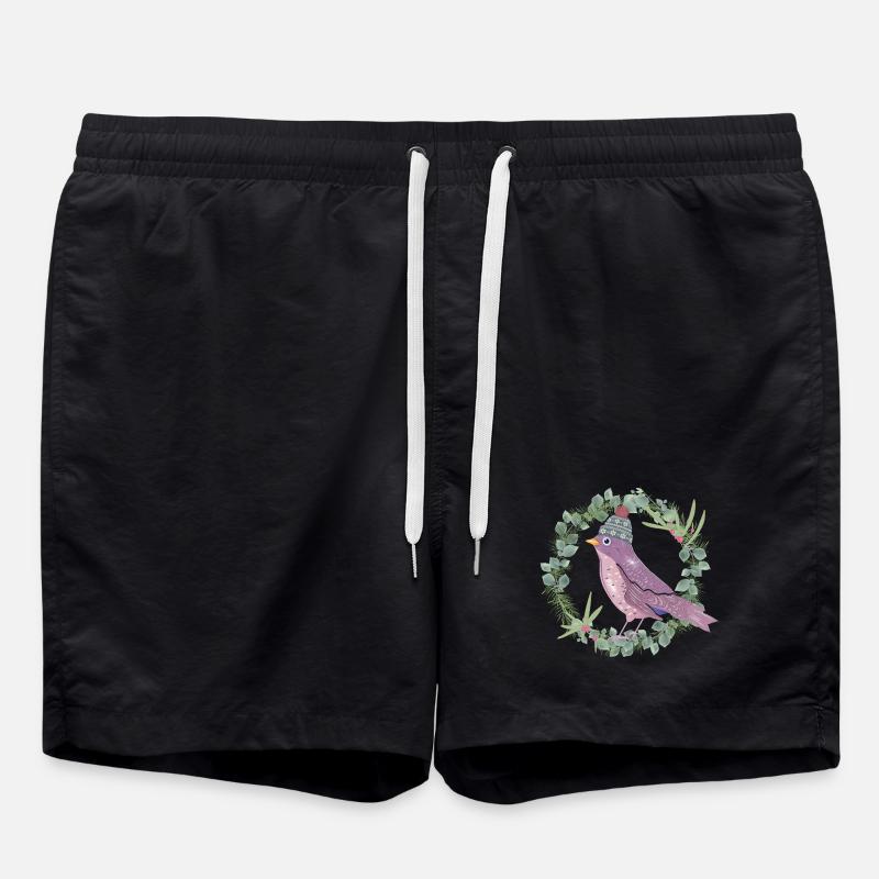 Vogel mit Misteln & Eukalyptus in Winter Stimmung - Badeshorts - Schwarz