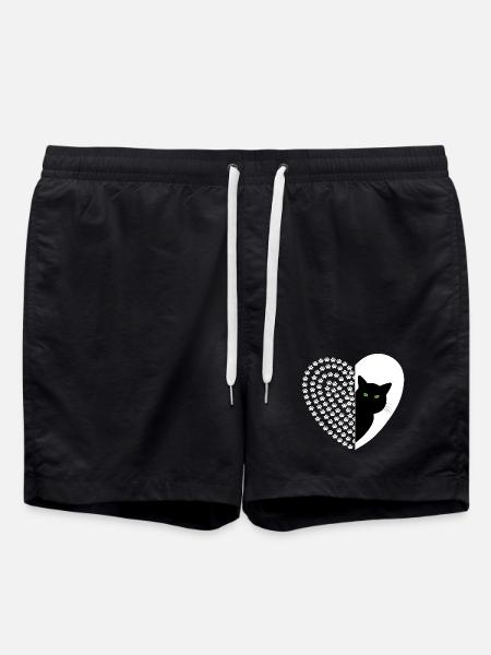 Black cat with floral pattern - Swim Trunks - black