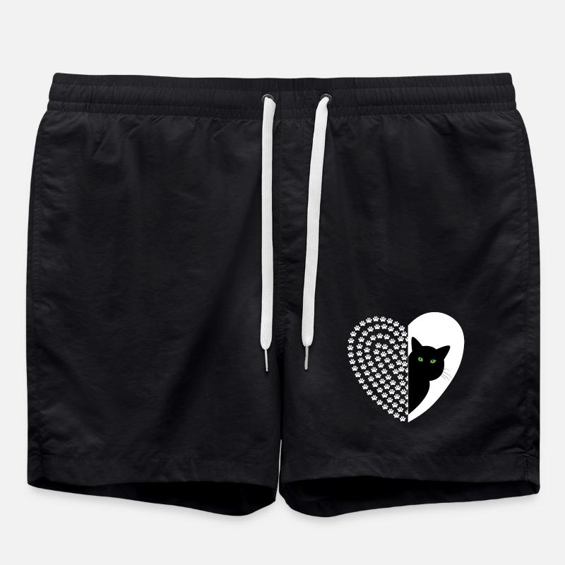 Schwarze Katze mit Blumenmuster - Badeshorts - Schwarz