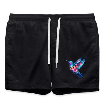 Hummingbird decorated with flowers - Swim Trunks - black - Front - AI Model Male 185 light (185cm)