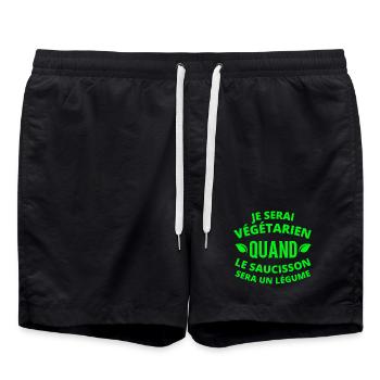 végétarien, végan, vegan, végan humour - Short de bain - noir - Devant - AI Model Male 185 light (185cm)