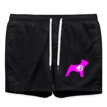 Mops Silhouette Herz Hunde Fan Liebe Love mögen - Badeshorts - Schwarz - Vorne - AI Model Male 185 light (185cm)
