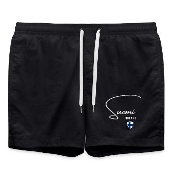 I love Finland, minimalist sleek design - Swim Trunks - black - Front - AI Model Male 185 light (185cm)