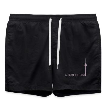 Witziger Berliner Fernsehturm Silhouette Parodie - Badeshorts - Schwarz - Vorne - AI Model Male 185 light (185cm)