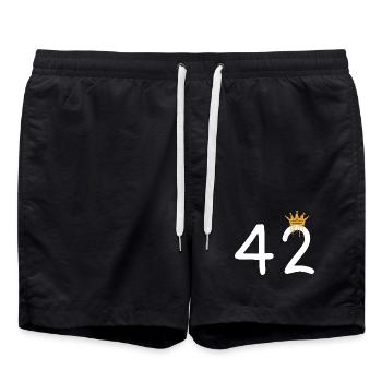Graffiti-Zahl 42 mit Krone - Badeshorts - Schwarz - Vorne - AI Model Male 185 light (185cm)