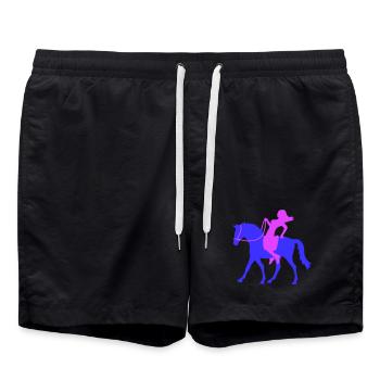 Horse Rider Girl Woman Riding Silhouette Fun - Swim Trunks - black - Front - AI Model Male 185 light (185cm)