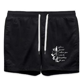 Blumenmuster mit inspirierendem Zitat - Badeshorts - Schwarz - Vorne - AI Model Male 185 light (185cm)