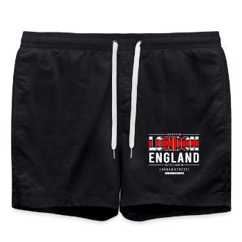 London England Urban Street Style Design - Swim Trunks - black - Front - AI Model Male 185 light (185cm)