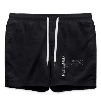 Redeemed - Ephesians 1:7 Christian Design - Swim Trunks - black - Front - AI Model Male 185 light (185cm)