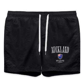 Auckland New Zealand, minimalist design - Swim Trunks - black - Front - AI Model Male 185 light (185cm)