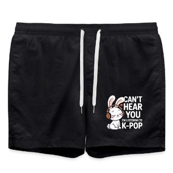 Can't hear you, hear k-pop bunny - Swim Trunks - black - Front - AI Model Male 185 light (185cm)