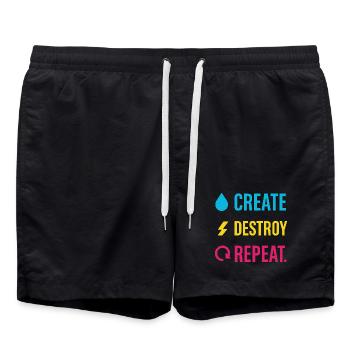 Kreative Denkweise, Künstlerhumor, Mehr Chaos - Badeshorts - Schwarz - Vorne - AI Model Male 185 light (185cm)