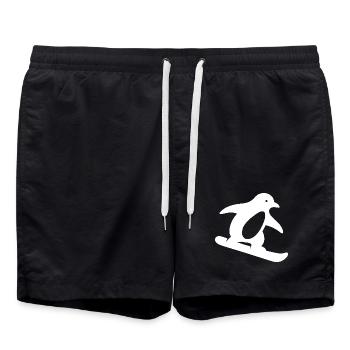 Minimalist Penguin Snowboard Winter Getaway - Swim Trunks - black - Front - AI Model Male 185 light (185cm)