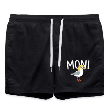 witziges Möwen Design Moni, Moin Persiflage - Badeshorts - Schwarz - Vorne - AI Model Male 185 light (185cm)