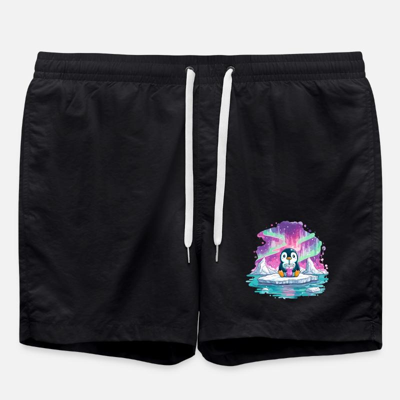 Pingouin sur glace avec boisson rose - Short de bain - noir