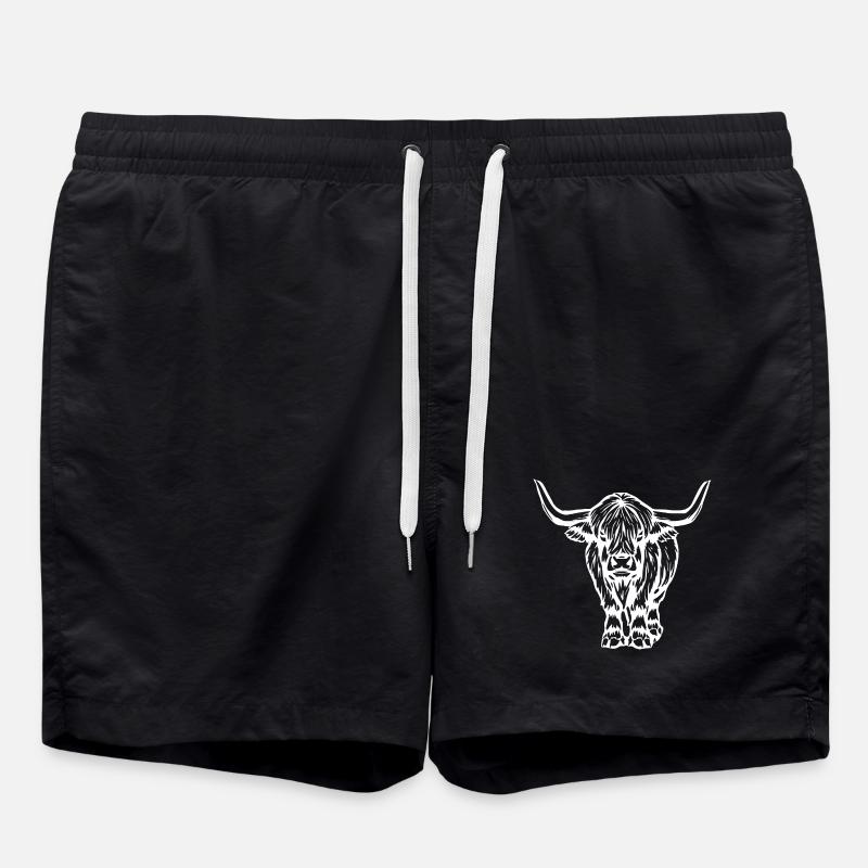 schottisches Hochlandrind weiß - Badeshorts - Schwarz