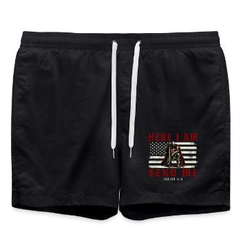Here I Am Send Me Isaiah 6 8 Christian Patriot - Swim Trunks - black - Front - AI Model Male 185 light (185cm)