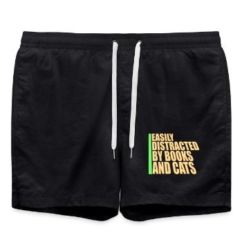Facilement distrait par les livres et le livre des chats - Short de bain - noir - Devant - AI Model Male 185 light (185cm)