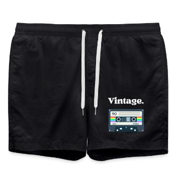 Retro-Vintage-Kassette – Nostalgie-Design - Badeshorts - Schwarz - Vorne - AI Model Male 185 light (185cm)