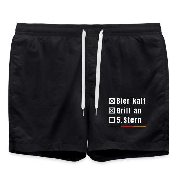 Bier, Grill und 5. Stern | Weltmeister 2026 - Badeshorts - Schwarz - Vorne - AI Model Male 185 light (185cm)