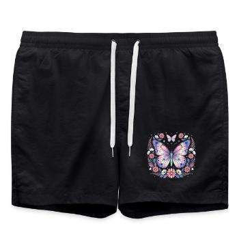 Pastel butterfly in a wreath of flowers - Swim Trunks - black - Front - AI Model Male 185 light (185cm)