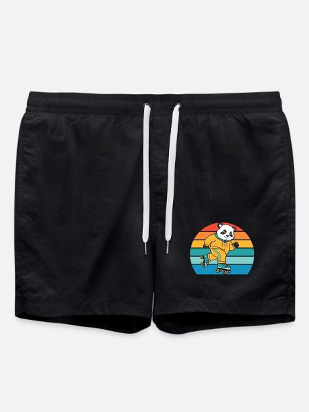 Retro Panda on Roller Skates - Swim Trunks - black
