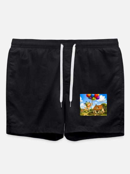 Balloon baby above cozy house - Swim Trunks - black
