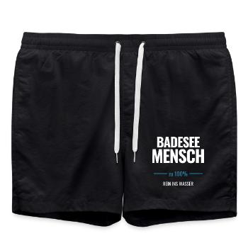 Badesee Mensch zu 100% Rein ins Wasser - Badeshorts - Schwarz - Vorne - AI Model Male 185 light (185cm)