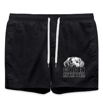 Golden Retriever Porträt mit Schriftzug - Badeshorts - Schwarz - Vorne - AI Model Male 185 light (185cm)