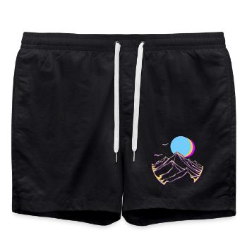 Montagnes néon, Lune, Soleil, Sommets géométriques - Short de bain - noir - Devant - AI Model Male 185 light (185cm)