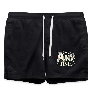 any time text - Badeshorts - Schwarz - Vorne - AI Model Male 185 light (185cm)