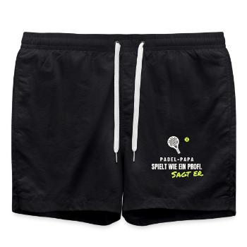 Padel Papa Geschenk: Spielt wie ein Profi - Badeshorts - Schwarz - Vorne - AI Model Male 185 light (185cm)