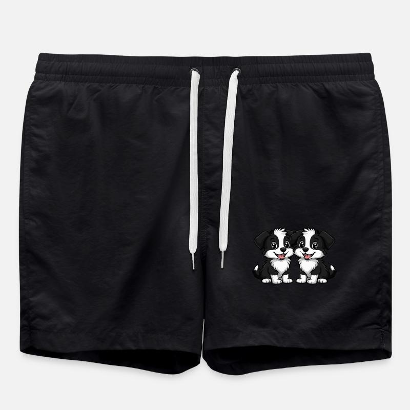 Border Collie Hund Comic - Badeshorts - Schwarz