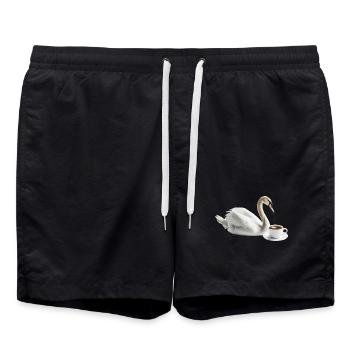 Schwan Kaffee - Badeshorts - Schwarz - Vorne - AI Model Male 185 light (185cm)