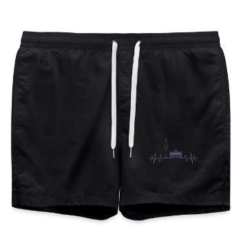 Berlin Herzschlag Design Fernsehturm und - Badeshorts - Schwarz - Vorne - AI Model Male 185 light (185cm)
