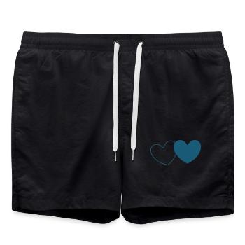 blue heart 2 hearts valentine's day - Swim Trunks - black - Front - AI Model Male 185 light (185cm)