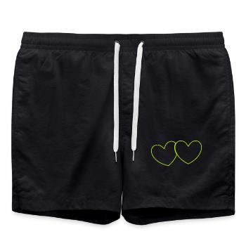 green heart green couples gift valentine's day - Swim Trunks - black - Front - AI Model Male 185 light (185cm)