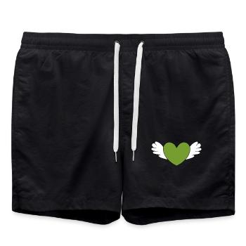 green heart green hearts couples gift - Swim Trunks - black - Front - AI Model Male 185 light (185cm)