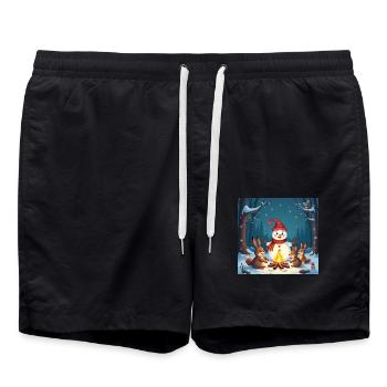 Schneemann und Waldtiere am Lagerfeuer – Gemütlich - Badeshorts - Schwarz - Vorne - AI Model Male 185 light (185cm)