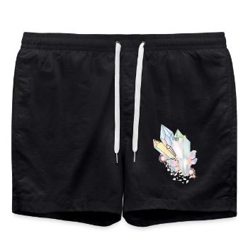 iridescent crystals with elven wings and stars - Swim Trunks - black - Front - AI Model Male 185 light (185cm)