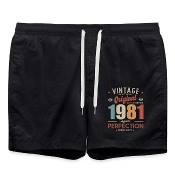 vintage original 1981 birthday gift 41 years - Swim Trunks - black - Front - AI Model Male 185 light (185cm)