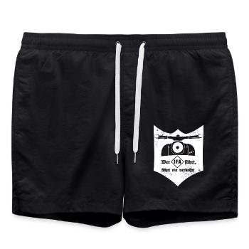 Schwalbe - IFA - VEB - DDR - Ostkult - Badeshorts - Schwarz - Vorne - AI Model Male 185 light (185cm)