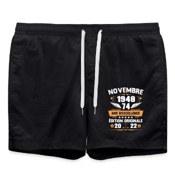 Novembre 1948 Idée Cadeau D'anniversaire 74 Ans - Short de bain - noir - Devant - AI Model Male 185 light (185cm)