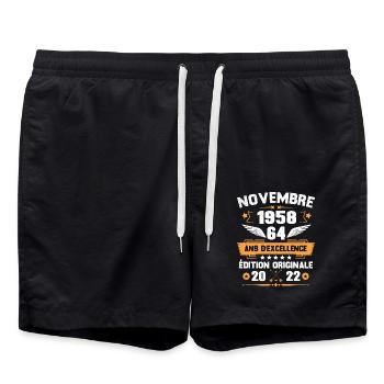 Novembre 1958 Idée Cadeau D'anniversaire 64 Ans - Short de bain - noir - Devant - AI Model Male 185 light (185cm)