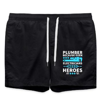 Plumber Because Even Electricians need heroes 3 - Swim Trunks - black - Front - AI Model Male 185 light (185cm)