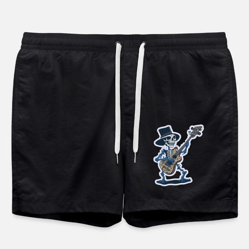 Cooles Skelett mit Gitarre Lustig - Badeshorts - Schwarz