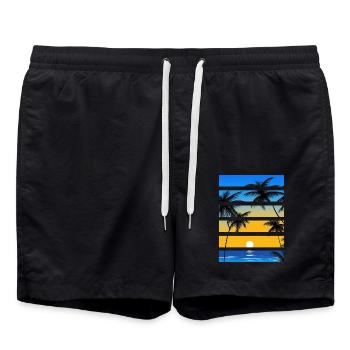 Palmenstrand Sonnenuntergang Sommerurlaub - Badeshorts - Schwarz - Vorne - AI Model Male 185 light (185cm)