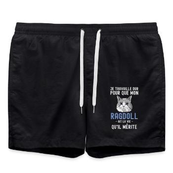 Chat mignon de race Ragdoll - Short de bain - noir - Devant - AI Model Male 185 light (185cm)