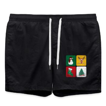 Snowman Reindeer Fir Sock - Swim Trunks - black - Front - AI Model Male 185 light (185cm)